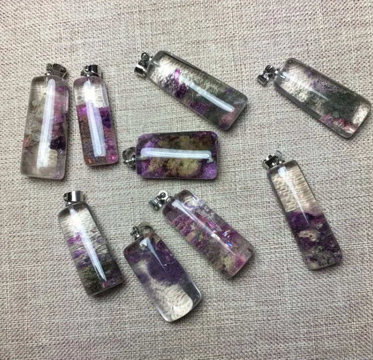 Натуральный фиолетовый Ghost Phantom Quartz Кристалл Квадратный Кулон образец Рейки
