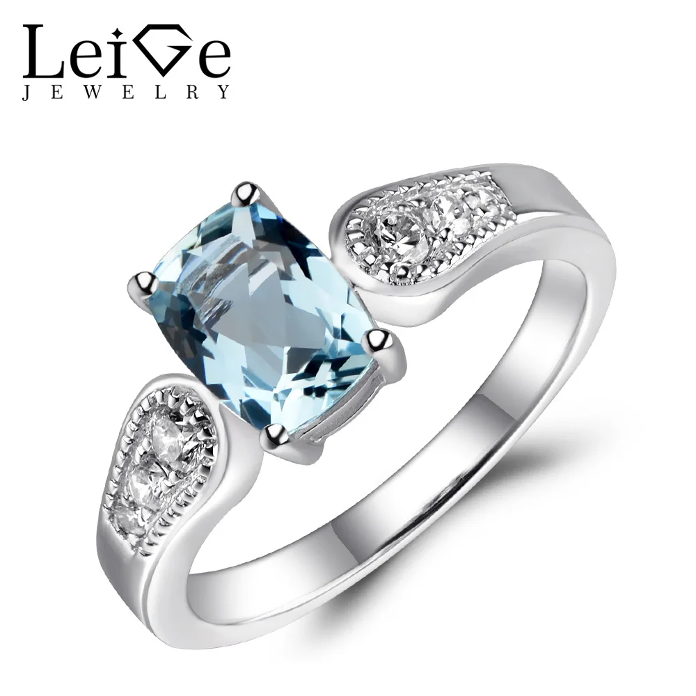 Украшения Leige серебряное аквамариновое кольцо с натуральным голубым драгоценным