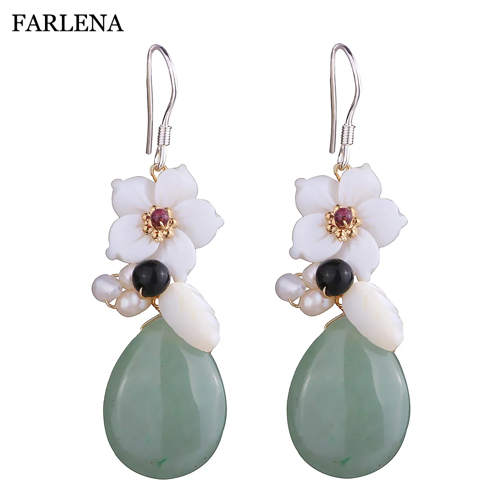 Женские серьги подвески с пресноводным жемчугом этнические из натурального