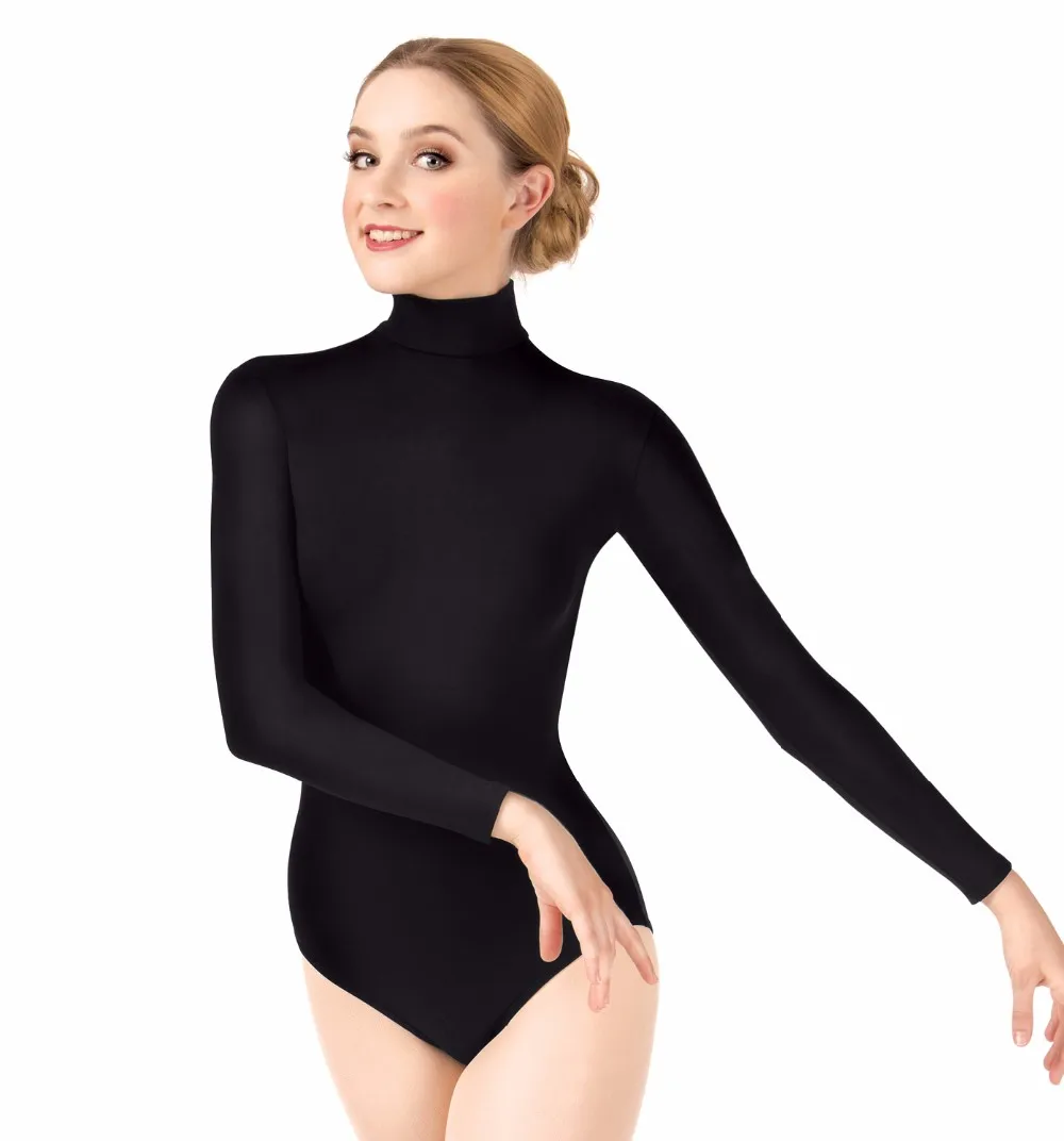 

Icostumes Women Long Sleeve Black Leotard Turtleneck Ballet Dancewear Lycra Spandex Leotards Bodysuit Gymnastics Costumes