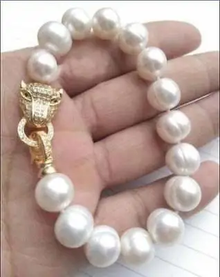 

natural 2016 new leopard head 12-11MM SOUTH SEA white PEARL bracelet >jewerly free shipping