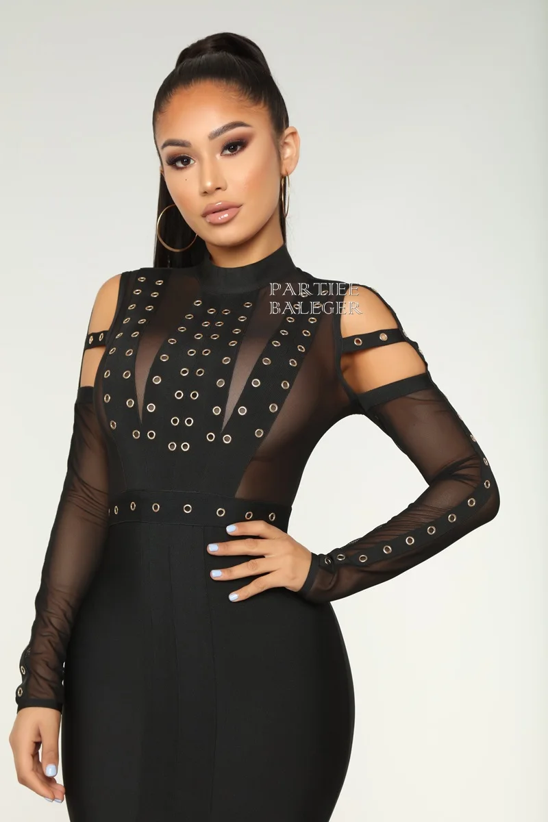 PB 2020 Новое поступление черное платье сексапильное Сетчатое с вырезом длинными