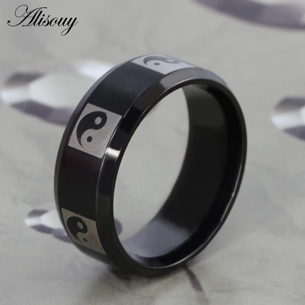 2019 Personality Influx of Men Eight Diagrams Ring Classic Vintage Black Titanium Stainless Steel for men women | Украшения и