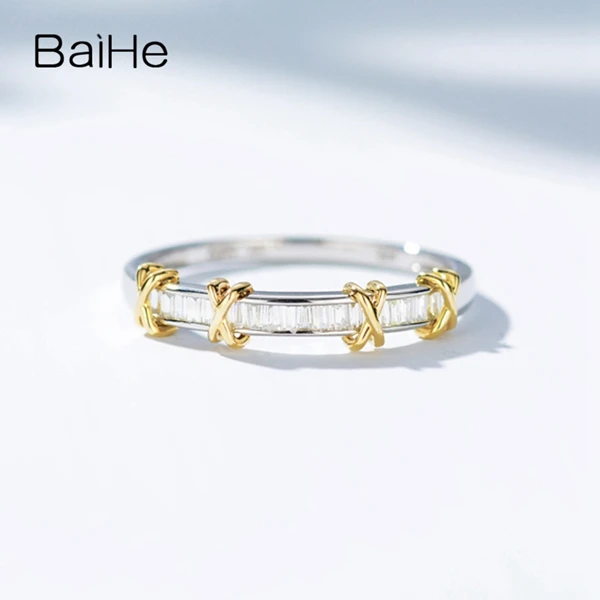 BAIHE, 14 к, белое золото, 0.22CT, сертифицировано H/SI, квадратная огранка, настоящие натуральные бриллианты, обручальное, для женщин, модное, Ювелирное кольцо