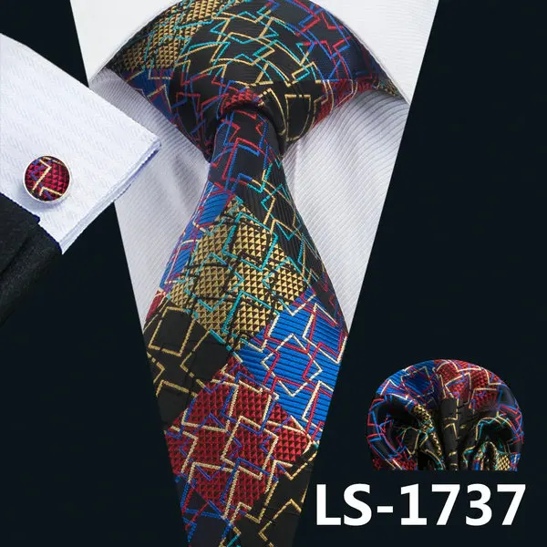 LS-1737 Barry.Wang Мужской галстук шелк Gravata новинка галстук носовой Запонки Набор для свадьбы бизнес вечеринки - Цвет: LS-1737