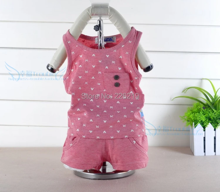 1pcs factory direct selling 2014 new boys and girls suits / baby clothes summer cotton sleeveless vest shorts suit | Детская одежда и