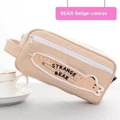 BEAR beige canvas Kawaii пенал Кошка Холст школьные принадлежности канцелярские принадлежности подарок Cartuchera милый пенал ручка сумка стационарный Чехол Органайзер - Цвет: BEAR beige canvas
