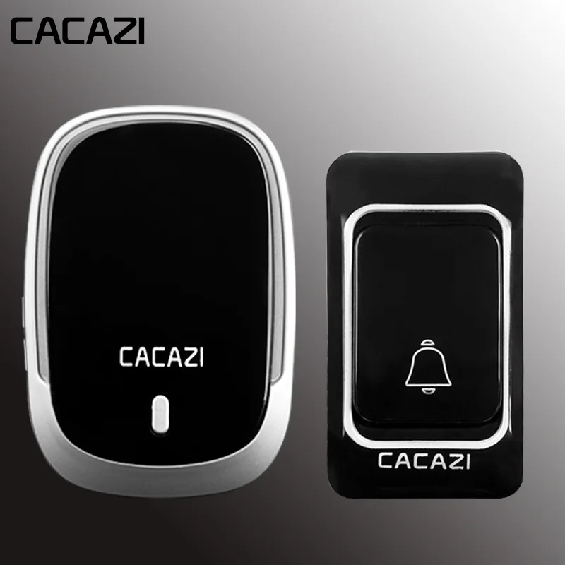 Беспроводной дверной звонок CACAZI, водонепроницаемый, дверной звонок, дом, 300 м, дистанционное управление, домашний звонок, батарея, кнопка, AC приемник, 4 громкости, 36 Колец - Цвет: black1x1
