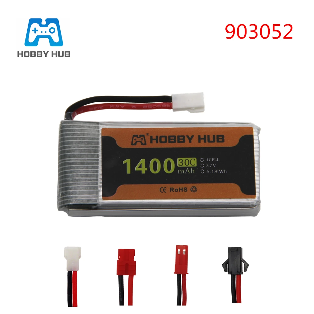 Аккумулятор 3,7 в 1400 мА · ч 903052 Lipo для Syma X5, X5S, X5C, X5SC, X5HC, X5SH, X5SW, M18, T64, T04, T05, F28, F29, T56, HQ898B, HQ859B, H11D, H11C