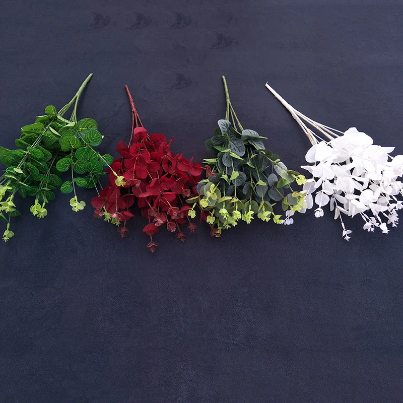 

16 fork Simulation Green Plant artificial flower Money Leaf Eucalyptus Home Wedding Party Decoration diy Flower wall Accessories