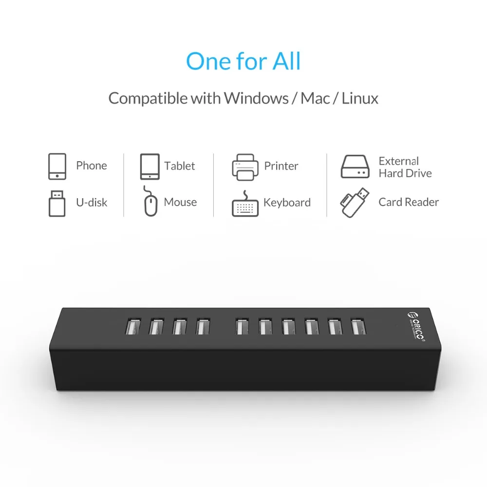 Концентратор ORICO H1013 с 10 портами USB 2 0 для ноутбука MAC кабель передачи данных 100