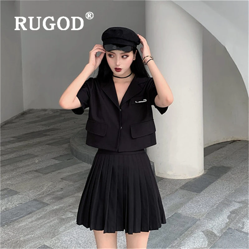 Женский костюм с юбкой RUGOD элегантный однотонный топ отложным воротником и