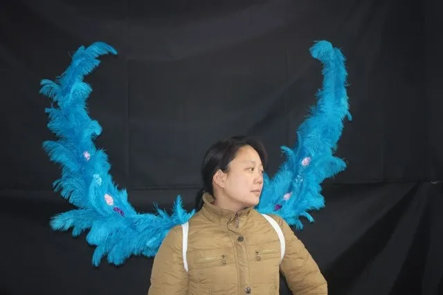 New arrival high quality blue Model show event party Large size Ostrich feather Angel wings Pure handmade EMS Free shipping | Дом и сад
