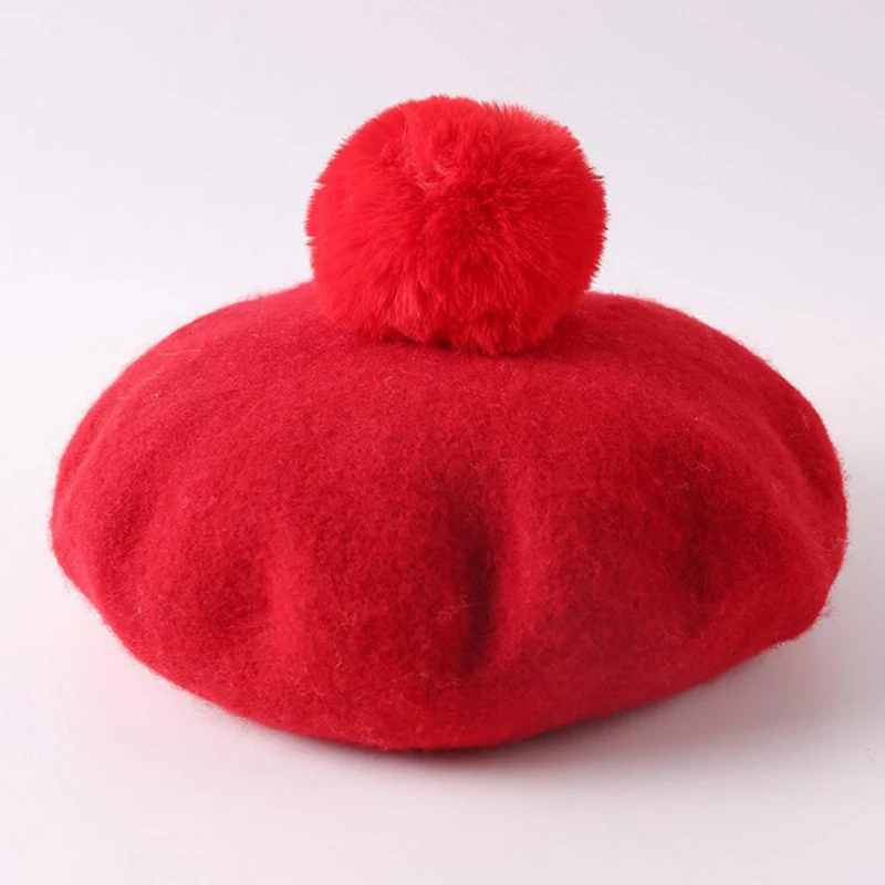 

Spring Autumn Casual Classic Children Hat Solid Color Vintage Octagonal Berets Cap Round Soft Comfortable Woolen Hat for Girls