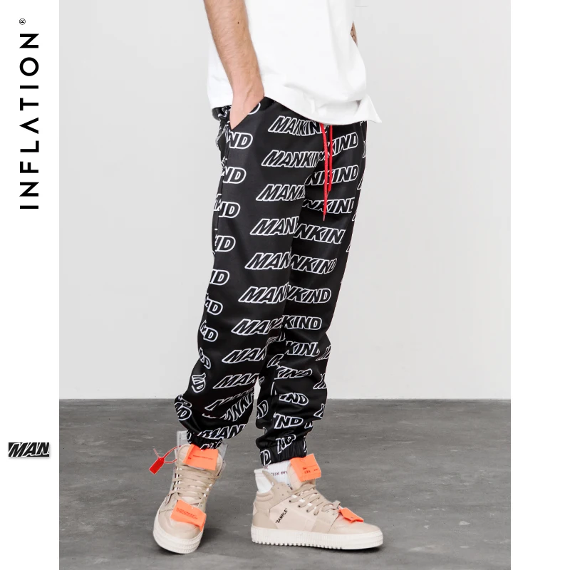 Инфляция с принтом букв для девочек эластичный пояс трек Штаны мужские модные и