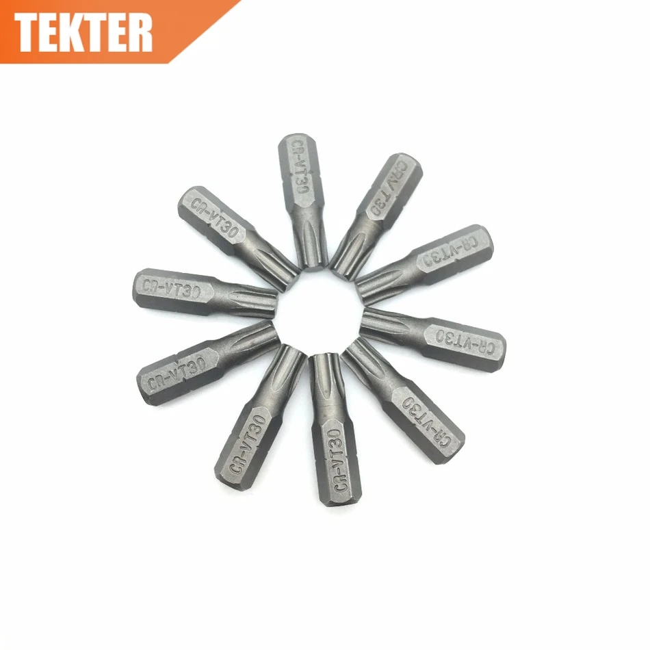 TEKTER 10 шт. хром-ванадиевая CR-V Сталь Torx отвертка Биты T30 25 мм шестигранный хвостовик отвертка Набор инструментов Chave De Fenda