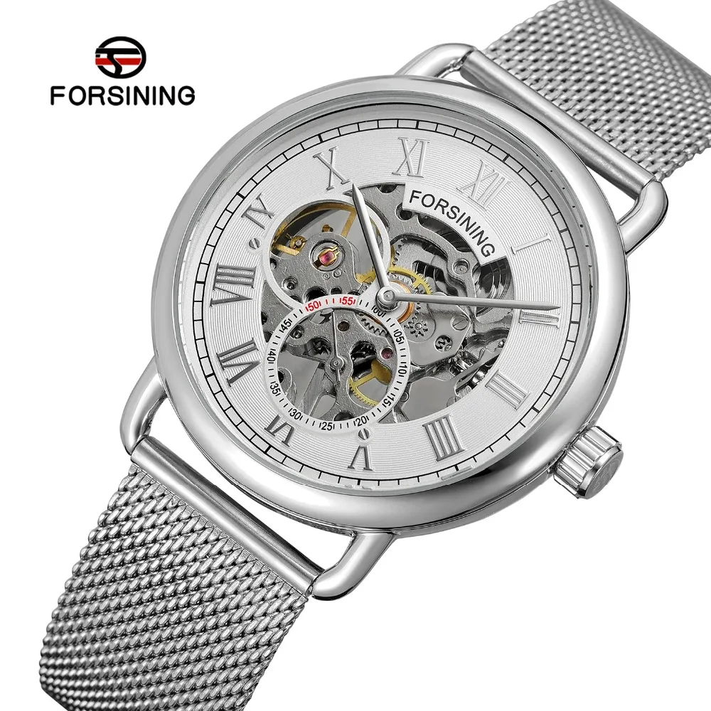 Новые мужские роскошные механические часы с ручным заводом серебристые