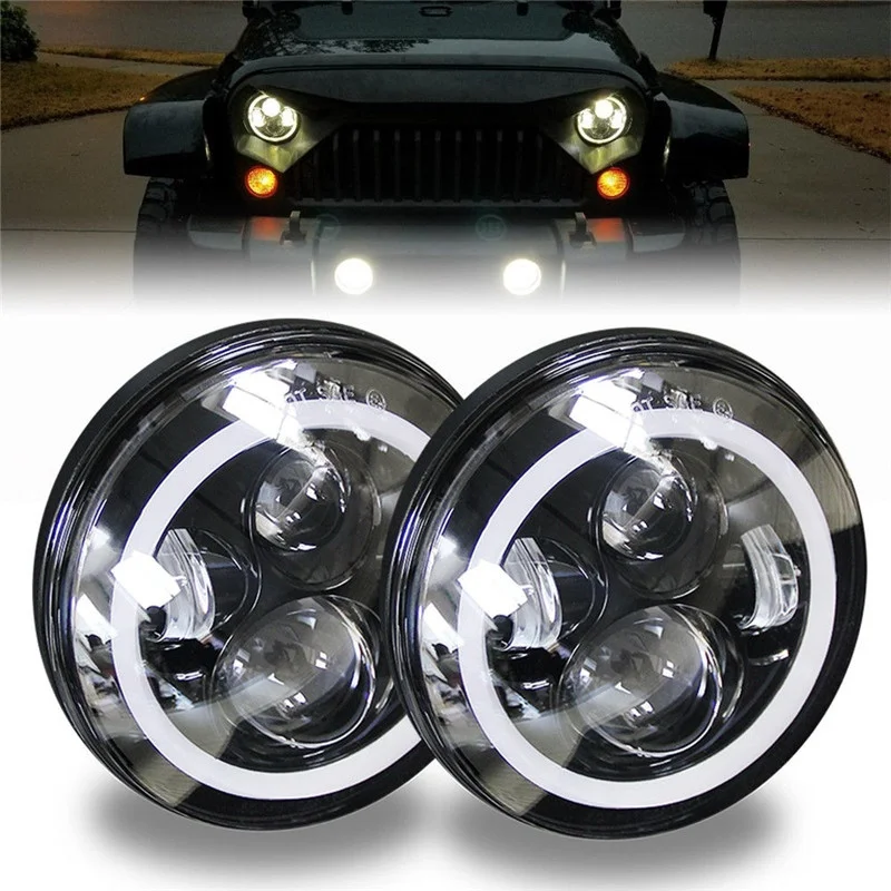 CO LIGHT 7Inch Round Led Headlight 12V 50W with Angel Eye Turn Signal Lights for 97-15 Jeep Wrangler Toyota Lada Car styling | Автомобили
