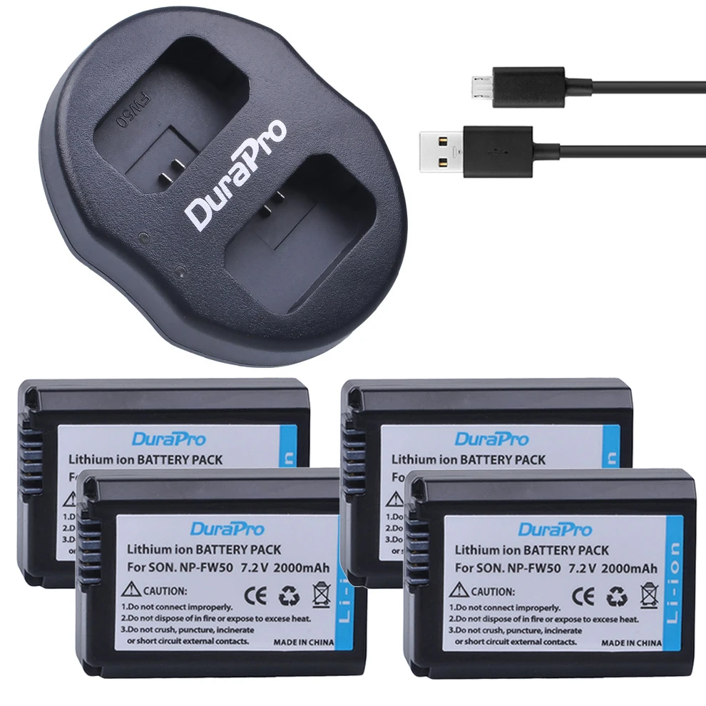 4 шт. Аккумулятор для камеры NP FW50 + двойное USB зарядное устройство SONY A5000 A5100 A7R A6000 5T