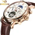 BINSSAW Tourbillon Автоматическая Механические Для мужчин часы оригинальные модные Элитный бренд кожа Бизнес часы Relógio Masculino
