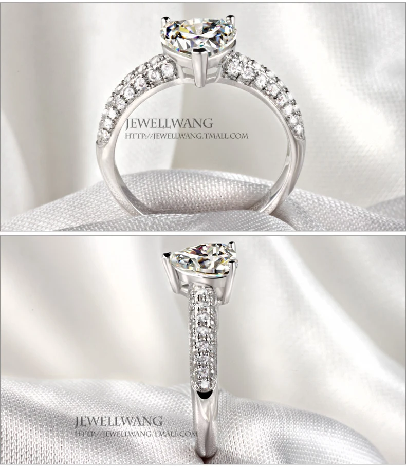 Ювелирное кольцо 18k из белого золота в форме сердца 1.00ct кольцо с алмазом moissanites боковые коробки для украшений с подсветкой кольца для женщин блестящий подарок