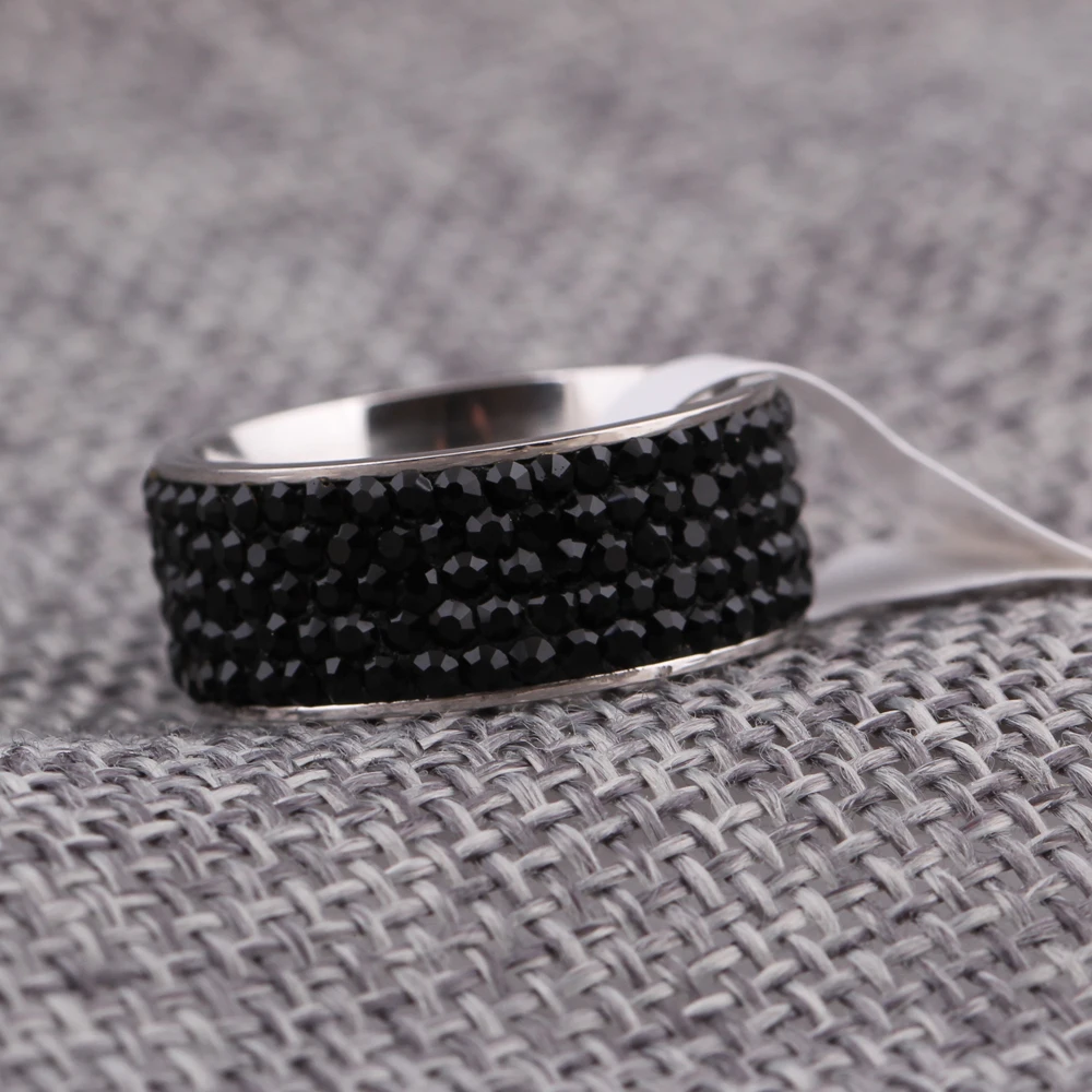 Wholesale jewelry gift Free Shipping rings for women Black Crystal Delicate Stainless Steel Lady Ring | Украшения и аксессуары