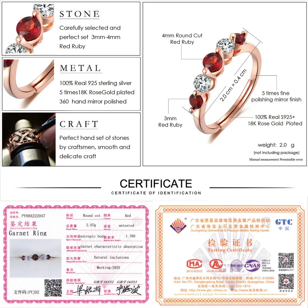 LAMOON Rings Perfect set 3mm-4mm 100% Natural Red Garnet Ring 925 Sterling Silver Jewelry Romantic Wedding Band Anillos Mujer | Украшения и
