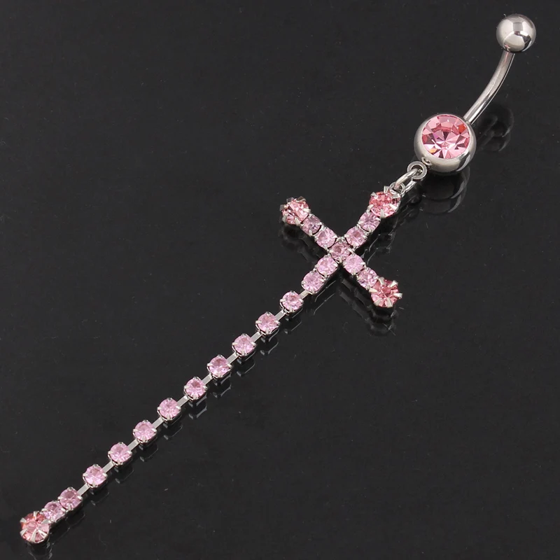 2018 Hot Brand 14G Cross tassel Belly Button Rings 1.6mm Barbell Sexy Surgical Steel Piercing Navel |