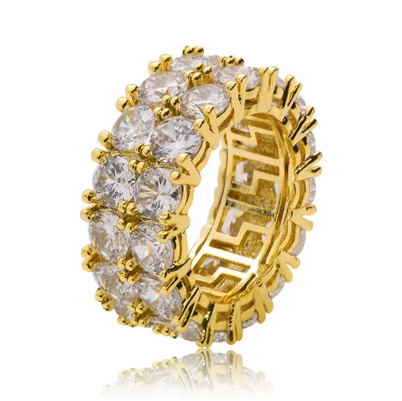 Gold Vecalon блестящее кольцо в стиле хип-хоп, 925 серебро, золото, заполненное AAAAA Cz, вечерние, юбилейные кольца для мужчин, ювелирные изделия на палец в стиле рок, быстрая - Main Stone Color: Gold