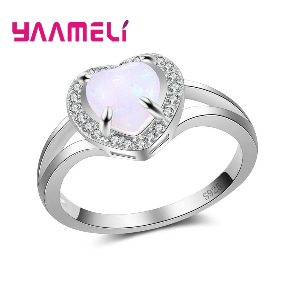 

Sweet Love Heart Shape Opal Brilliant 925 Sterling Silver Finger Rings Crystal Jewelry Women Girlfriend Festival Gift