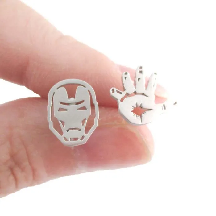 Серьги гвоздики Железный человек Маска и перчатка в форме супергероя серьги для