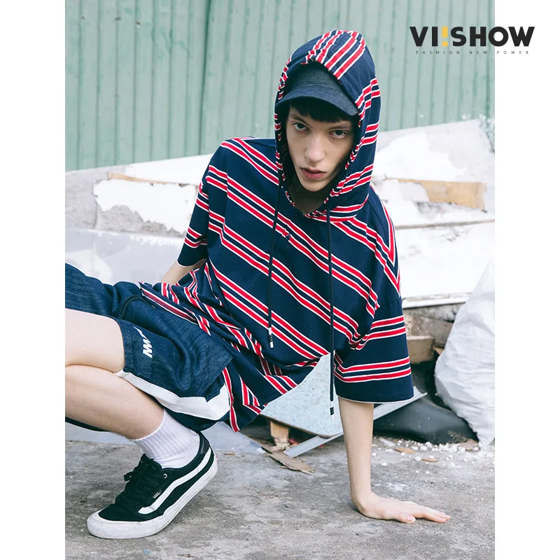 VIISHOW мужские футболки короткий рукав с регулирующей пряжкой полосатый узор