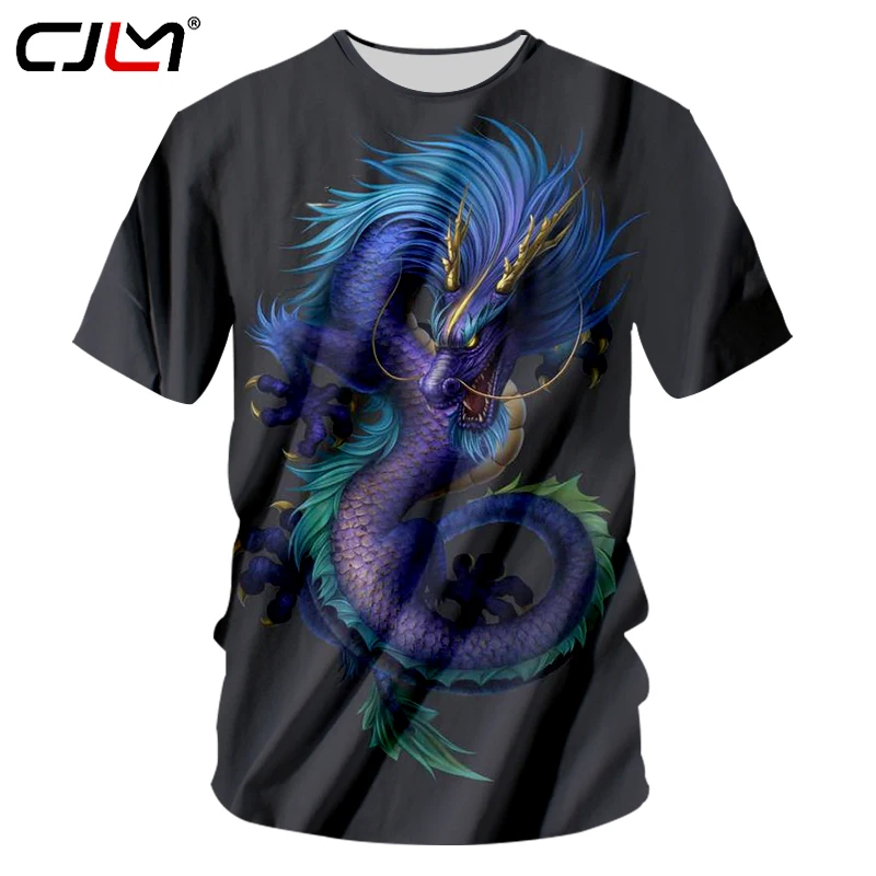 

CJLM Black Tshirt Men 2018 New Design 3d Print Colorful Dragon T Shirt Male Regular O-neck Hip Hop Fitness Shirts Tee Dropship