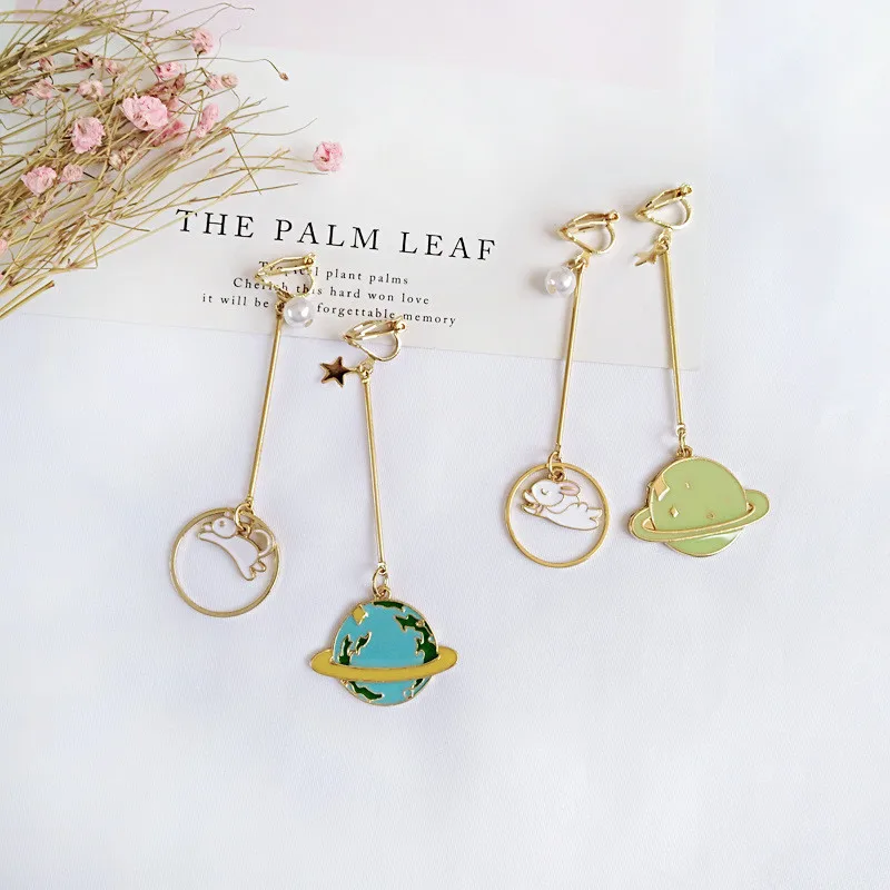 Женские серьги-шармы в виде мультяшного медведя кота космонавта звездочки