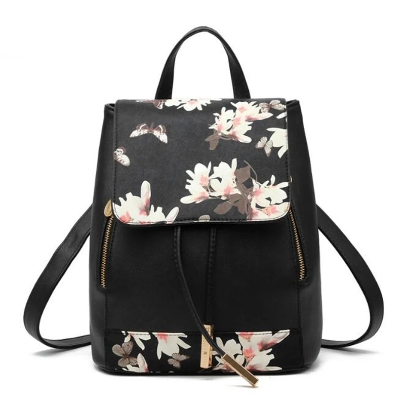 Flowers DIDA BEAR, женские рюкзаки из искусственной кожи, рюкзак, школьные сумки для девочек, подростков, рюкзак с цветочным принтом и перьями, Mochila Feminina Sac A Dos - Цвет: Flowers