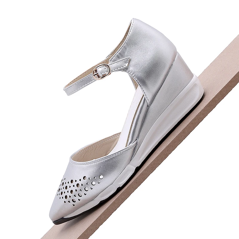 JK Ankle Strap Sandals Women Pointed Toe Footwear Wedges High Heels Shoes Casual Cutout Woman Summer 2019 New | Обувь
