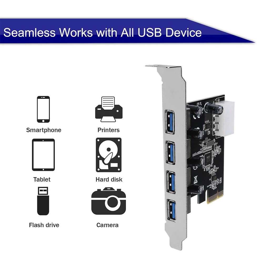 4-портовый контроллер USB 3 0 PCI E PCIe Express 1x4 порта адаптер концентратора | Компьютеры и