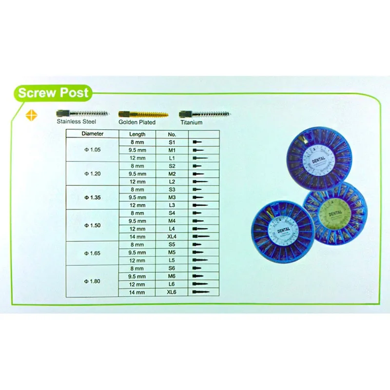 

240pcs/box Conical Nordin Dental material Titanium Conical Screw Posts Kits Refills Files 240pcs&2Key Dental mini Screw
