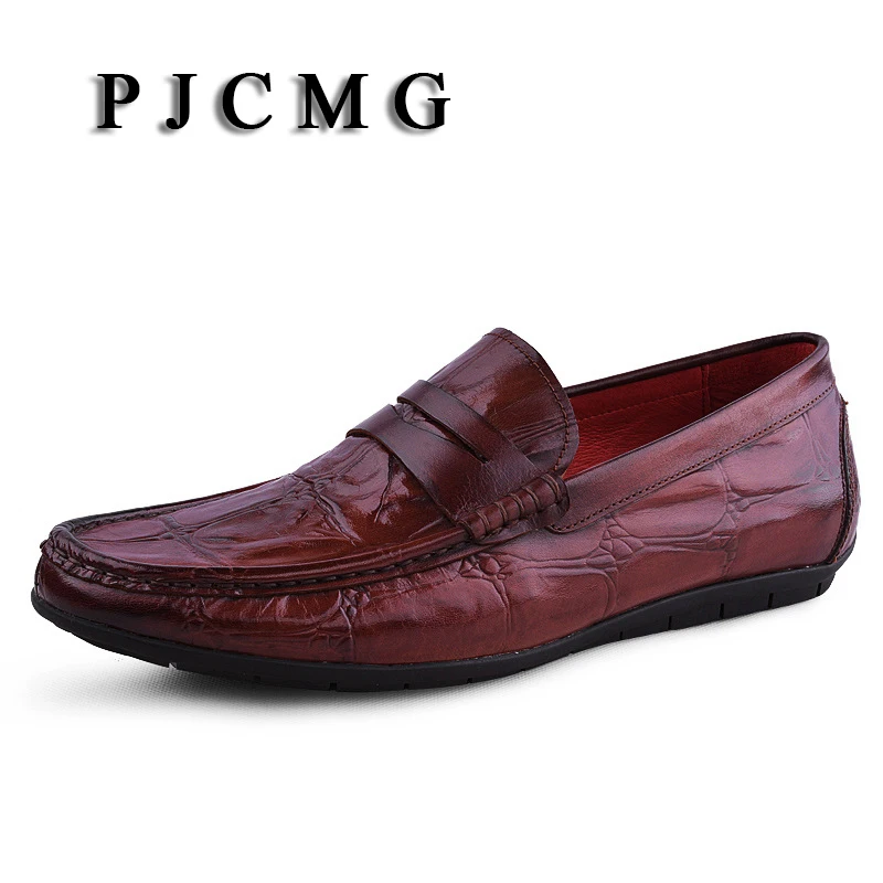 PJCMG/весенне-осенние черные/красные повседневные мужские мокасины из натуральной кожи без шнуровки в крокодиловом стиле; лоферы; мужские оксфорды для вождения