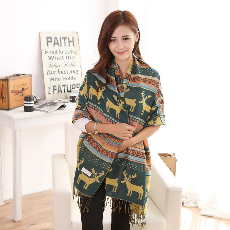 2016 Зима Новый Мода Снег Цветок Олень Печати Женщины Мужчины Причинно Шарф