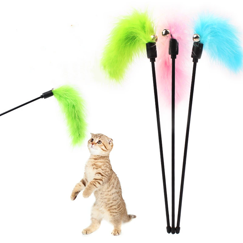 

Random Color Premium Pet Interactive Toy Colorful Turkey Feathers Tease Cat Stick Interactive Cat Toy Feather Toys Pet Supplies