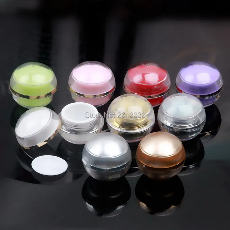 5g Acrylic Cosmetic Ball Container 7colors you pick Lip Balm Jar Eye Gloss Cream Sample Plastic Travel Case Round Sample Tins