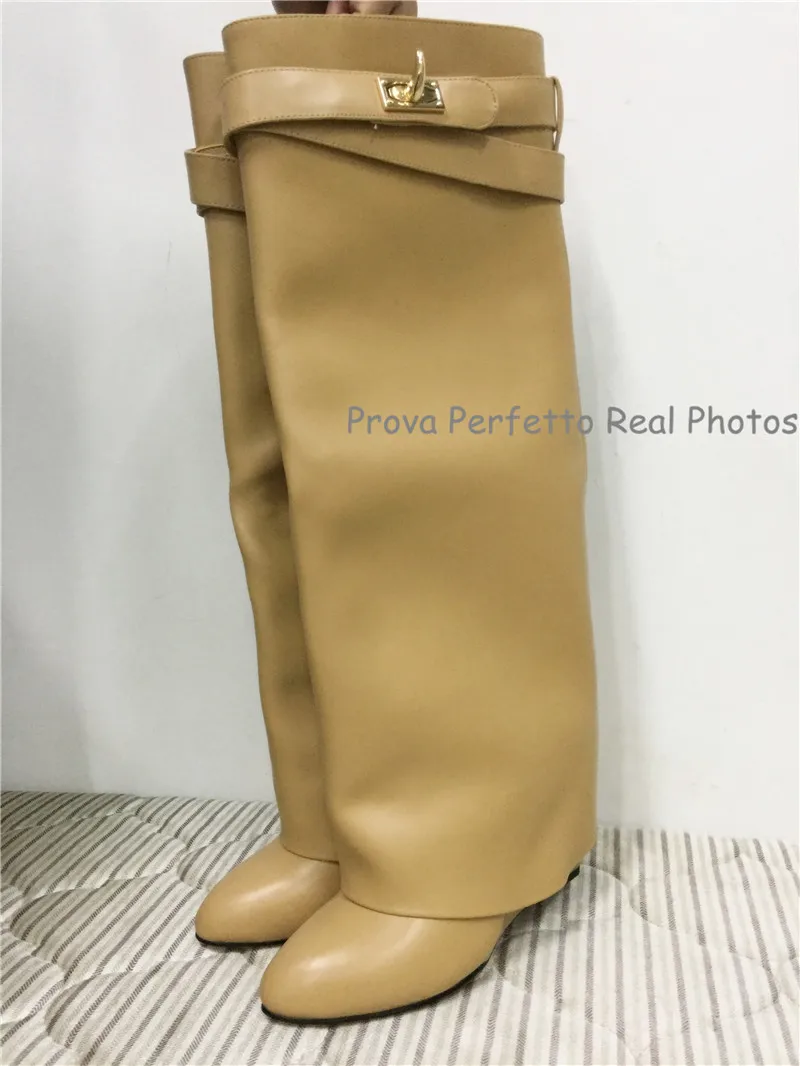Prova Perfetto женские сапоги на танкетке из натуральной кожи с замочком акулы; высокие сапоги, визуально увеличивающие рост; Botas Mujer; большие размеры