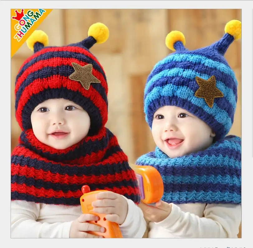 Зимние вязаные детские шляпы теплые шапки для новорожденных комплект свитер