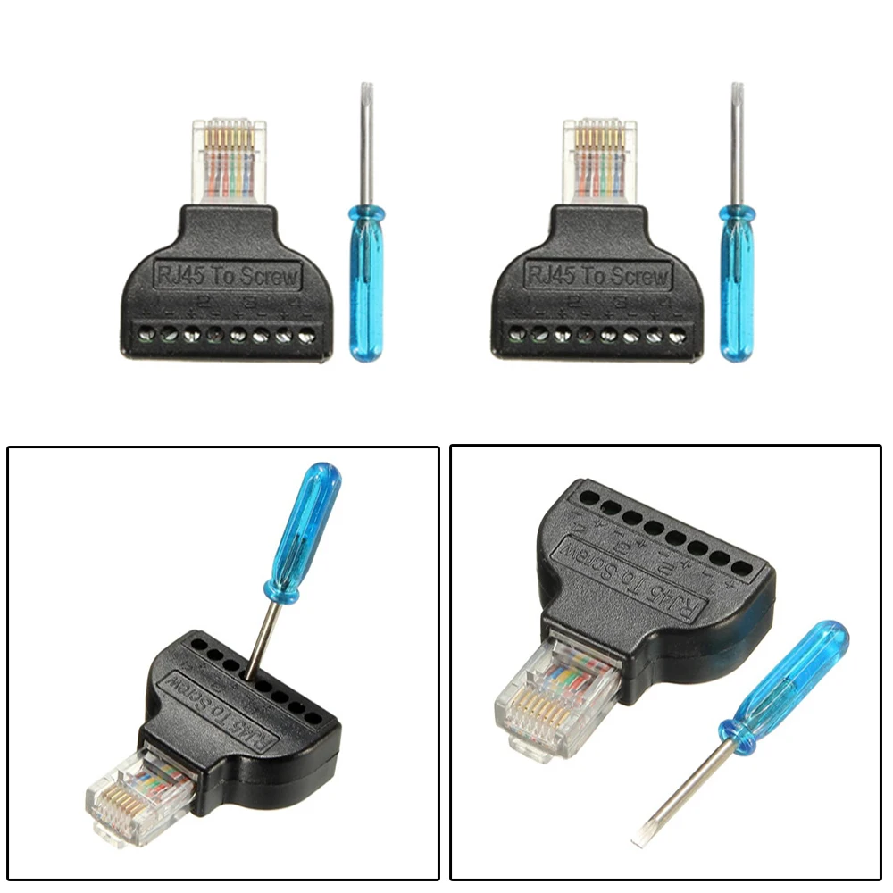 

2pcs RJ45 Ethernet Male To 8-Pin AV Terminal Screw Converter Block Plug Converter CCTV Accessor