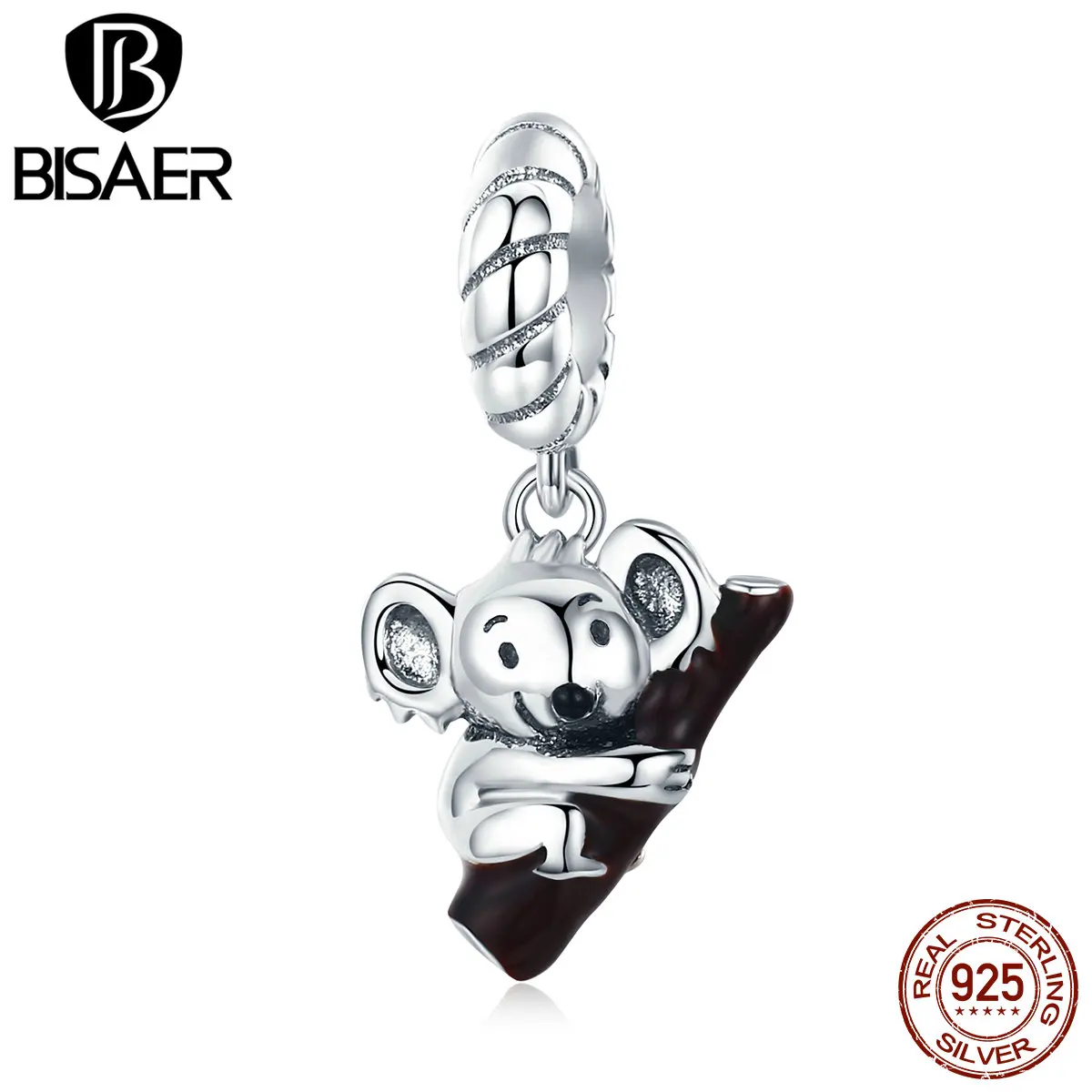 BISAER, 925 пробы, серебряный, счастливый, животное, обезьяна, коала, любовь, медведь, подвеска, шарм, подходит для женщин, браслет, 925, серебряные ювелирные изделия GXC521