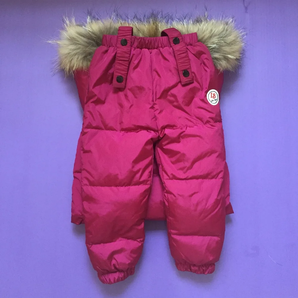 Winter thickening White duck down jacket boys girls ski suit children's clothing sets real Raccoon fur collar kids | Детская одежда