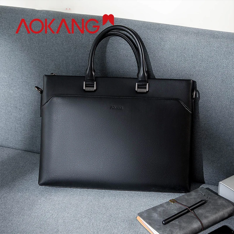 Aokang 2019 мужские деловые портфели сумки черные синие из натуральной кожи