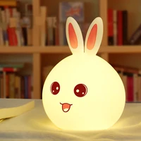 silicone touch sensor led night light rgb cute rabbit patern usb rechargeable cartoon decor lighting children baby kids gifts