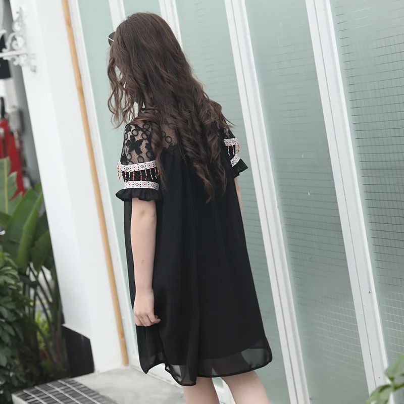 2019 детское шифоновое платье для девочек летние черные платья с кисточками